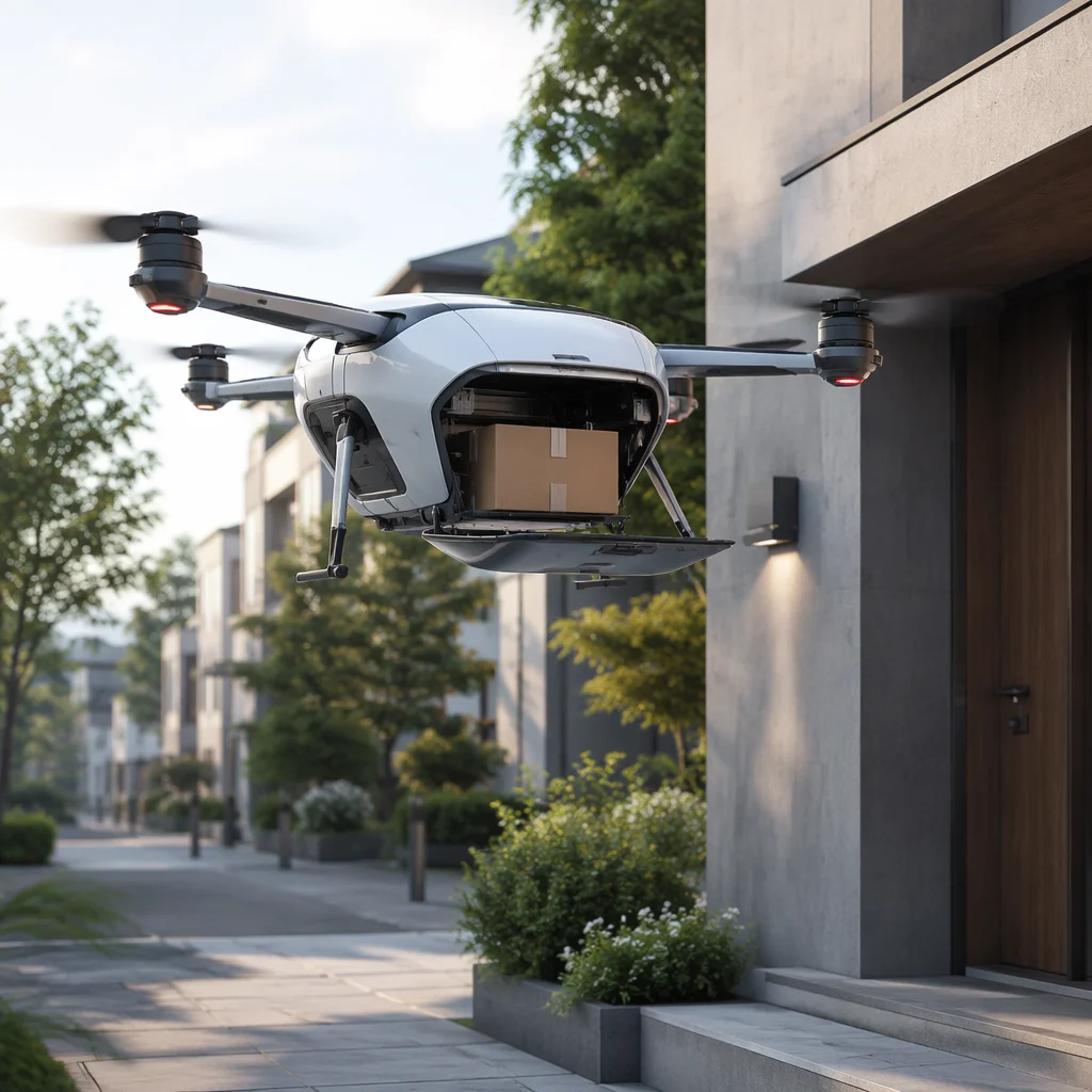 Logistics delivery drone conceptual visualization